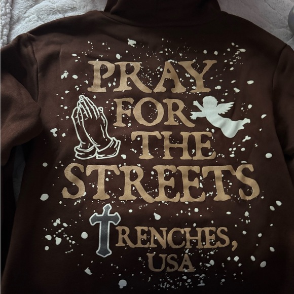 Pants - Brand new Brown Hoodie with Graphic Print + the pants and shirt